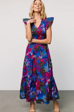 Baltic Born Ranchero Smocked Maxi Dress | Cobalt + Fuchsia Print