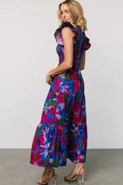Baltic Born Ranchero Smocked Maxi Dress | Cobalt + Fuchsia Print