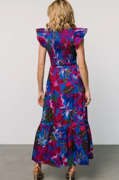 Baltic Born Ranchero Smocked Maxi Dress | Cobalt + Fuchsia Print