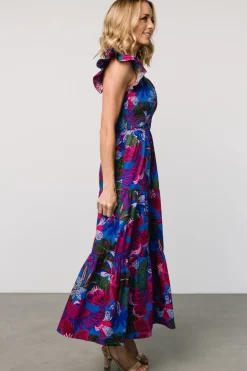 Baltic Born Ranchero Smocked Maxi Dress | Cobalt + Fuchsia Print