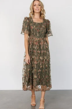 Baltic Born Ravenna Embroidered Dress | Olive Floral