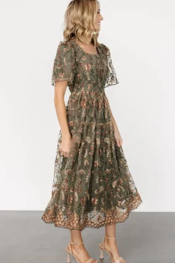 Baltic Born Ravenna Embroidered Dress | Olive Floral