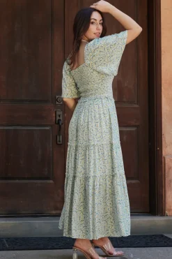 Baltic Born Regina Smocked Maxi Dress | Green Floral