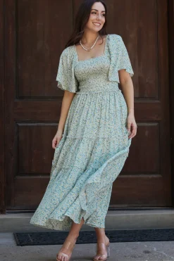 Baltic Born Regina Smocked Maxi Dress | Green Floral