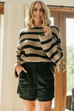 Baltic Born Robbie Striped Knit Sweater | Black + Camel