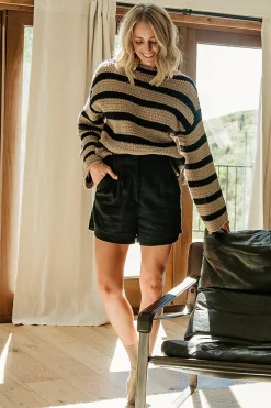 Baltic Born Robbie Striped Knit Sweater | Black + Camel