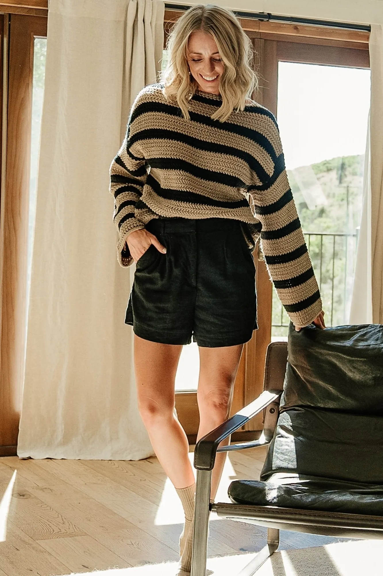Baltic Born Robbie Striped Knit Sweater | Black + Camel