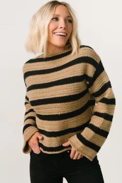 Baltic Born Robbie Striped Knit Sweater | Black + Camel