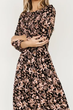 Baltic Born Rochelle Smocked Midi Dress | Black Multi Floral