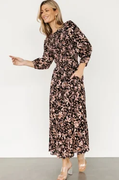 Baltic Born Rochelle Smocked Midi Dress | Black Multi Floral
