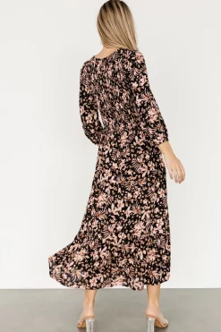 Baltic Born Rochelle Smocked Midi Dress | Black Multi Floral