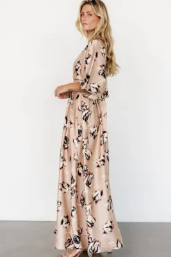 Baltic Born Romilly Satin Maxi Dress | Champagne Print