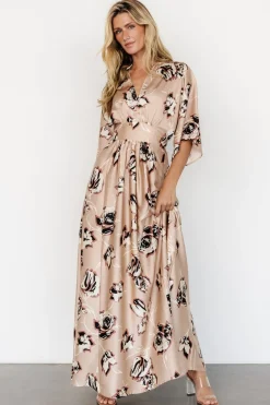 Baltic Born Romilly Satin Maxi Dress | Champagne Print
