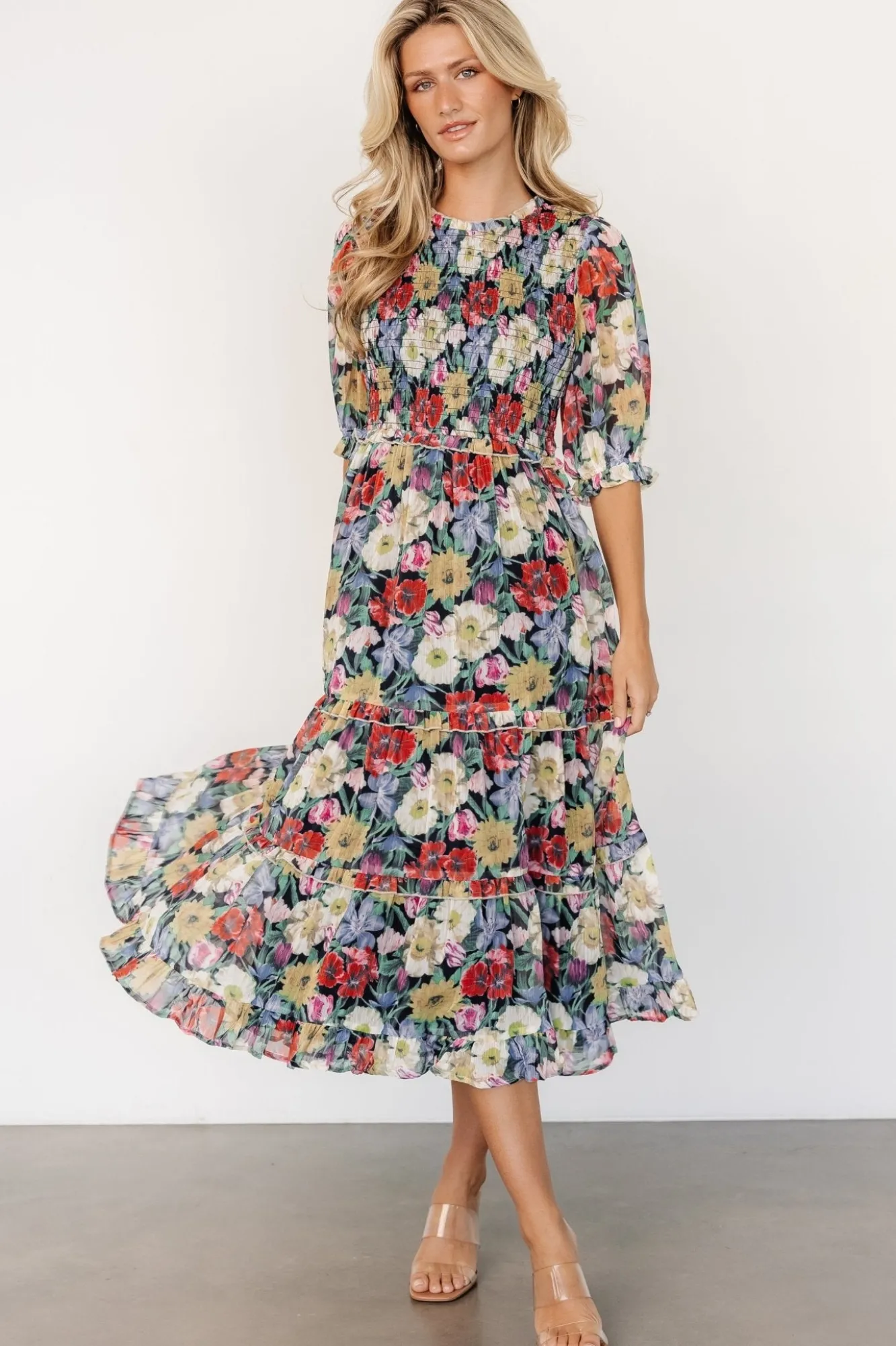 Baltic Born Rosalina Smocked Dress | Black Multi Floral