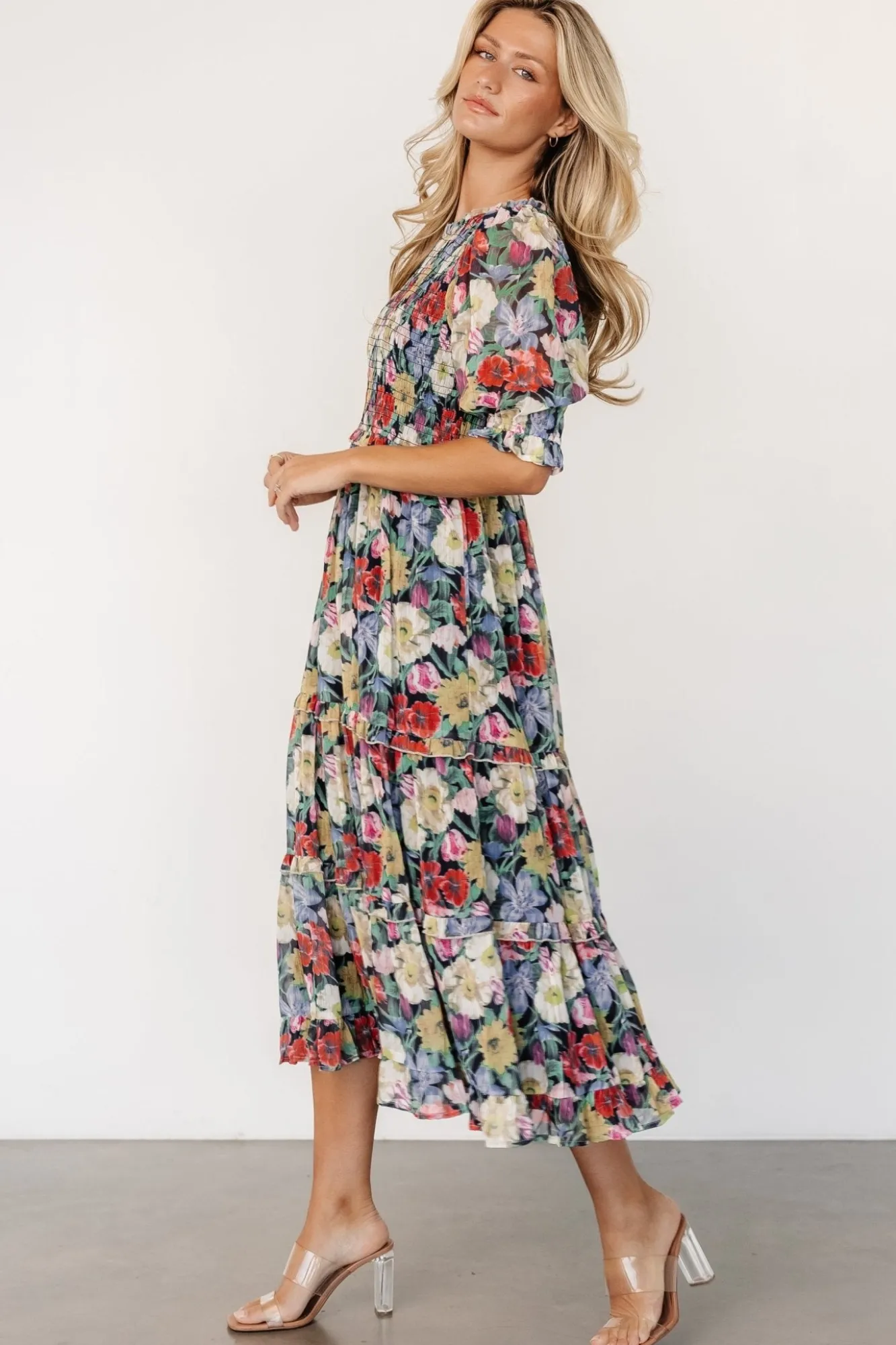 Baltic Born Rosalina Smocked Dress | Black Multi Floral