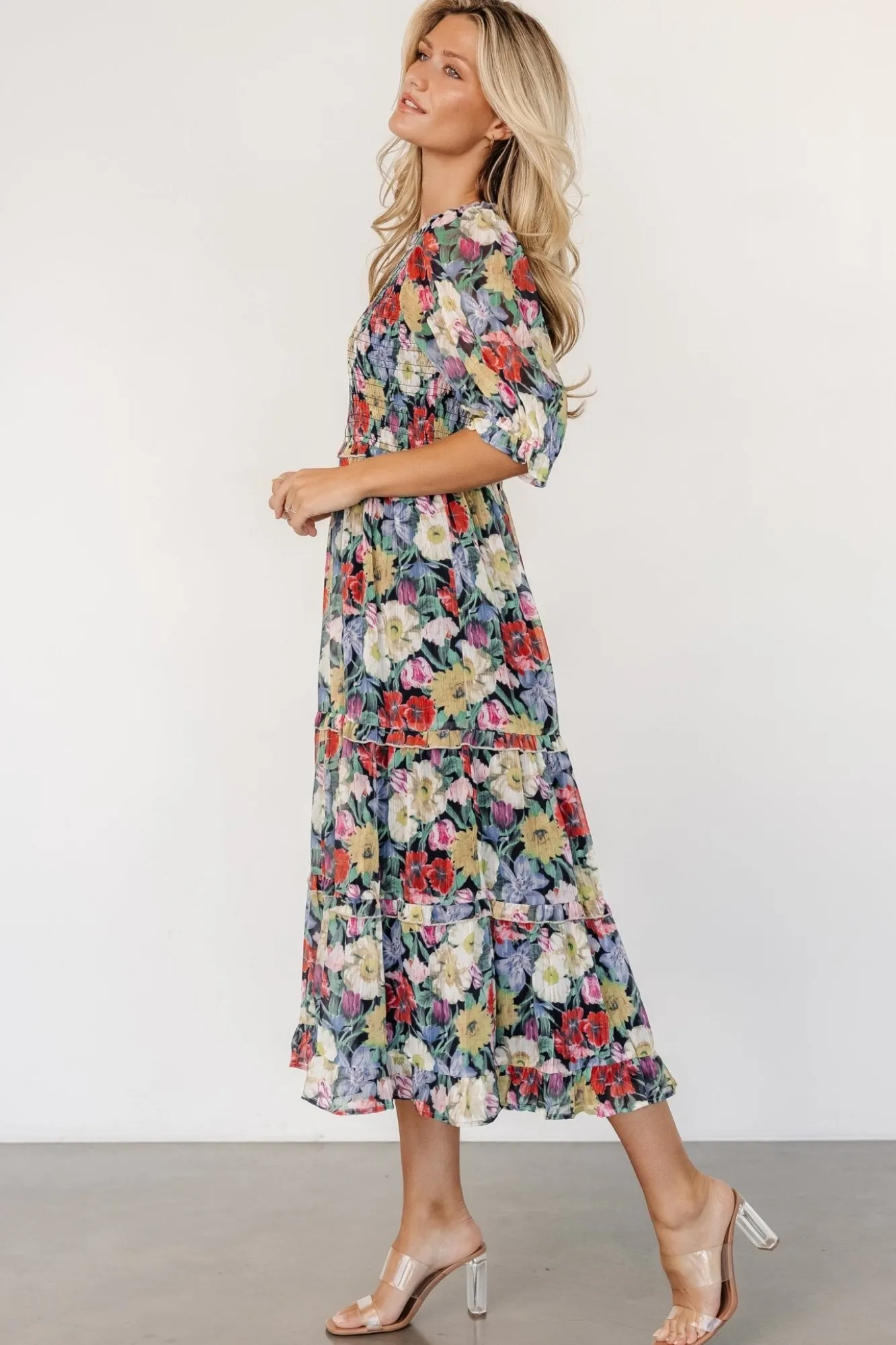 Baltic Born Rosalina Smocked Dress | Black Multi Floral