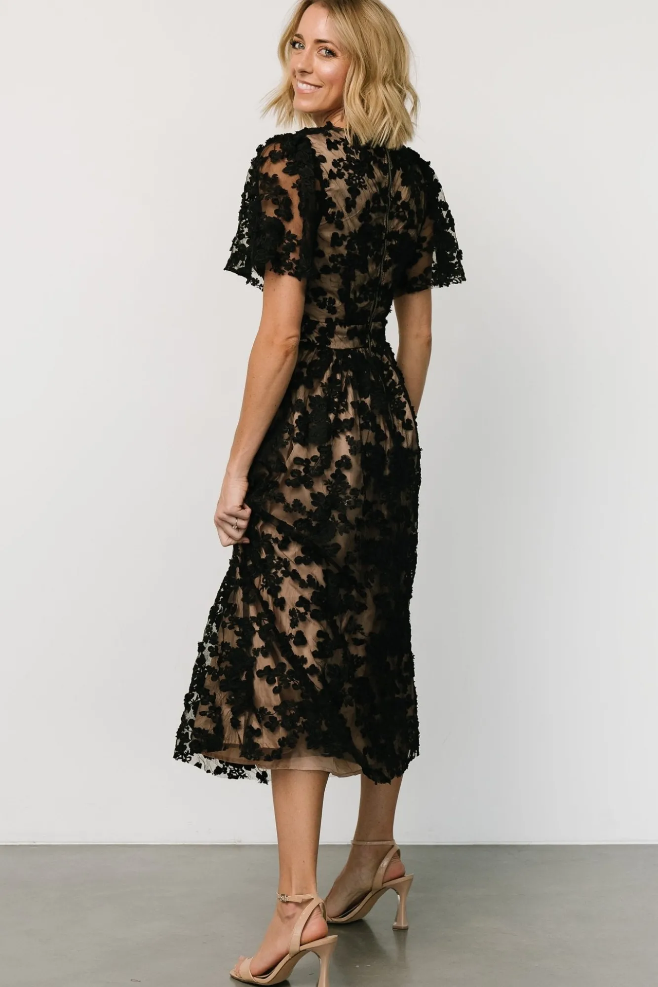 Baltic Born Sadie Embroidered Midi Dress | Black + Nude