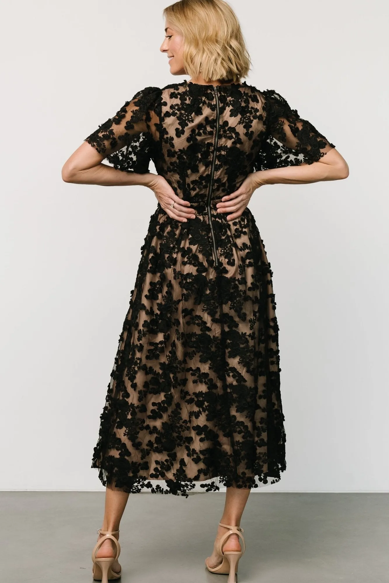Baltic Born Sadie Embroidered Midi Dress | Black + Nude
