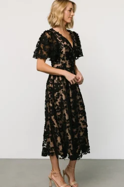 Baltic Born Sadie Embroidered Midi Dress | Black + Nude