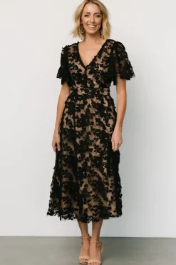 Baltic Born Sadie Embroidered Midi Dress | Black + Nude