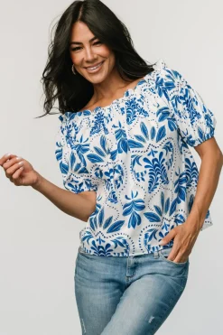 Baltic Born Santorini Off Shoulder Top | White + Blue