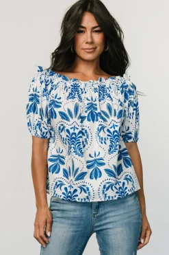 Baltic Born Santorini Off Shoulder Top | White + Blue