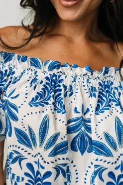 Baltic Born Santorini Off Shoulder Top | White + Blue