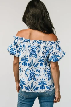 Baltic Born Santorini Off Shoulder Top | White + Blue