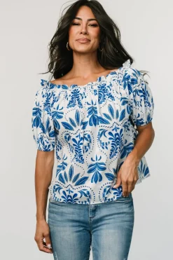 Baltic Born Santorini Off Shoulder Top | White + Blue