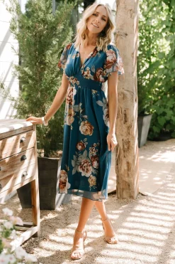 Baltic Born Sarah Smocked Midi Dress | Blue Floral