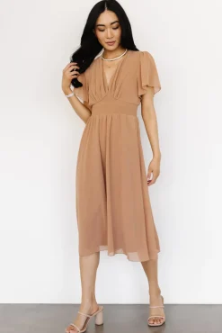 Baltic Born Sarah Smocked Midi Dress | Dusty Camel