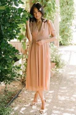 Baltic Born Sarah Smocked Midi Dress | Dusty Camel