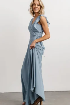 Baltic Born Saya Wrap Maxi Dress | Dusty Blue