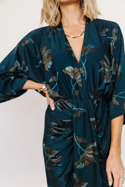 Baltic Born Shaneen Ruched Midi Dress | Jade Floral Shimmer