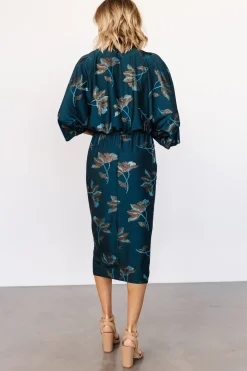 Baltic Born Shaneen Ruched Midi Dress | Jade Floral Shimmer