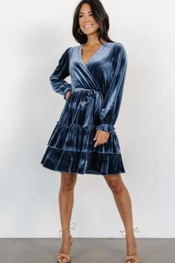Baltic Born Shannon Velvet Short Dress | Slate Blue