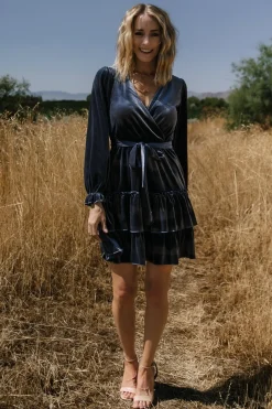 Baltic Born Shannon Velvet Short Dress | Slate Blue