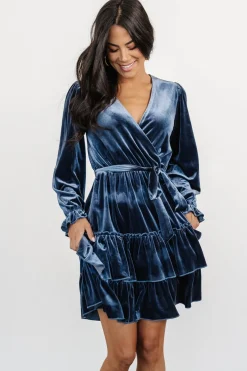 Baltic Born Shannon Velvet Short Dress | Slate Blue