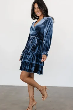 Baltic Born Shannon Velvet Short Dress | Slate Blue