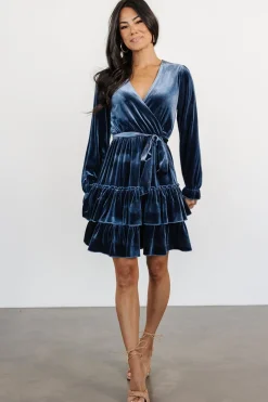 Baltic Born Shannon Velvet Short Dress | Slate Blue