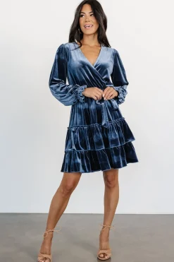 Baltic Born Shannon Velvet Short Dress | Slate Blue