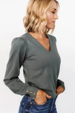 Baltic Born Sheila V Neck Sweater Top | Winter Green