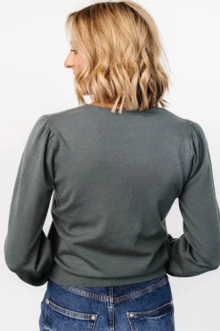 Baltic Born Sheila V Neck Sweater Top | Winter Green