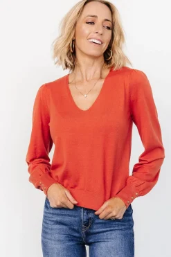 Baltic Born Sheila V Neck Sweater Top | Light Rust