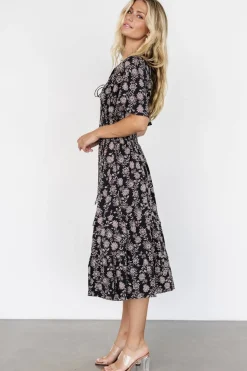 Baltic Born Spell Boho Midi Dress | Black + Taupe Floral