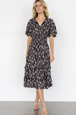 Baltic Born Spell Boho Midi Dress | Black + Taupe Floral
