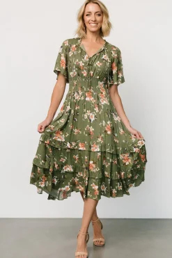 Baltic Born Spell Boho Midi Dress | Olive Floral
