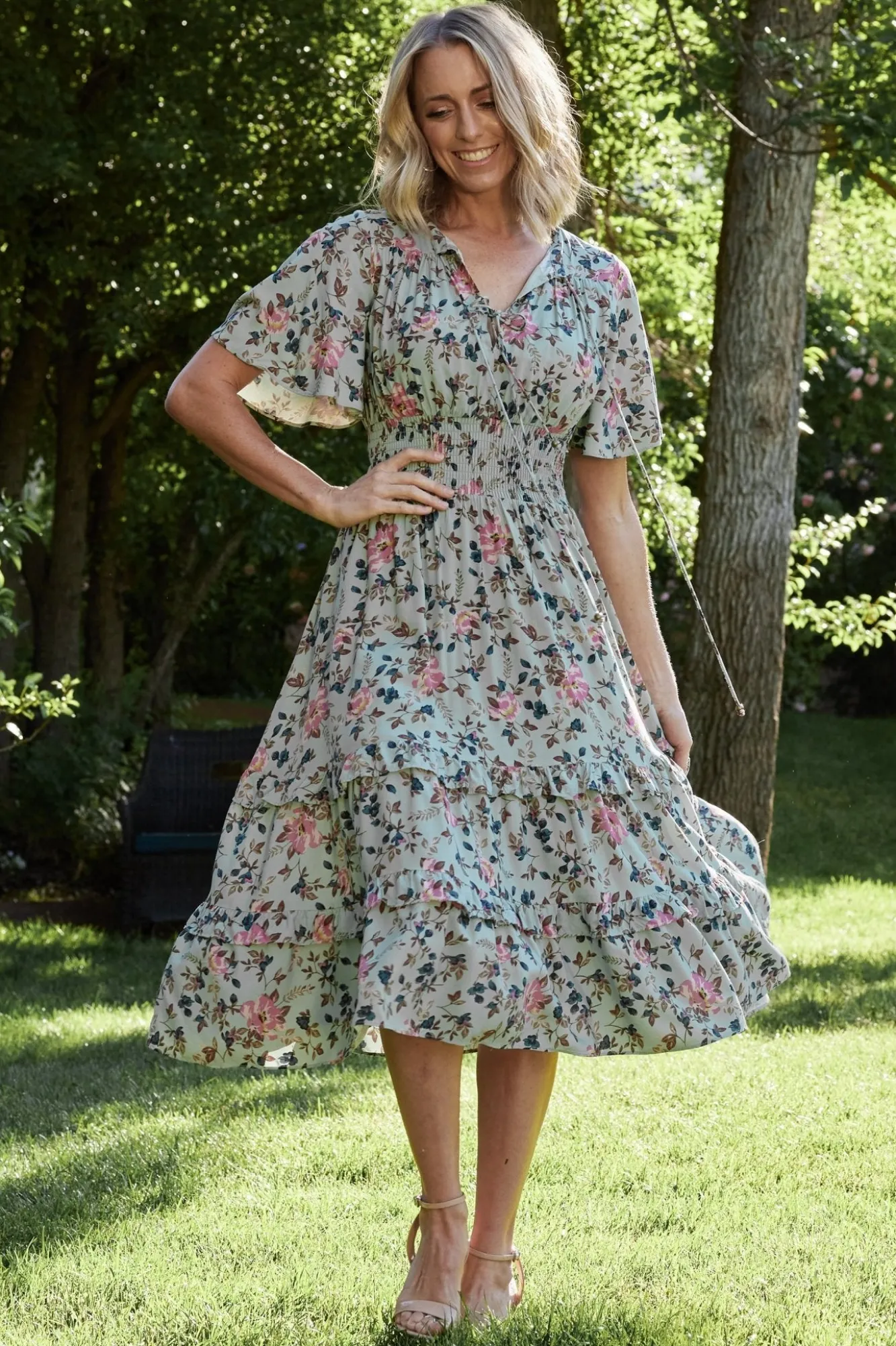 Baltic Born Spell Boho Midi Dress | Sage + Pink Floral