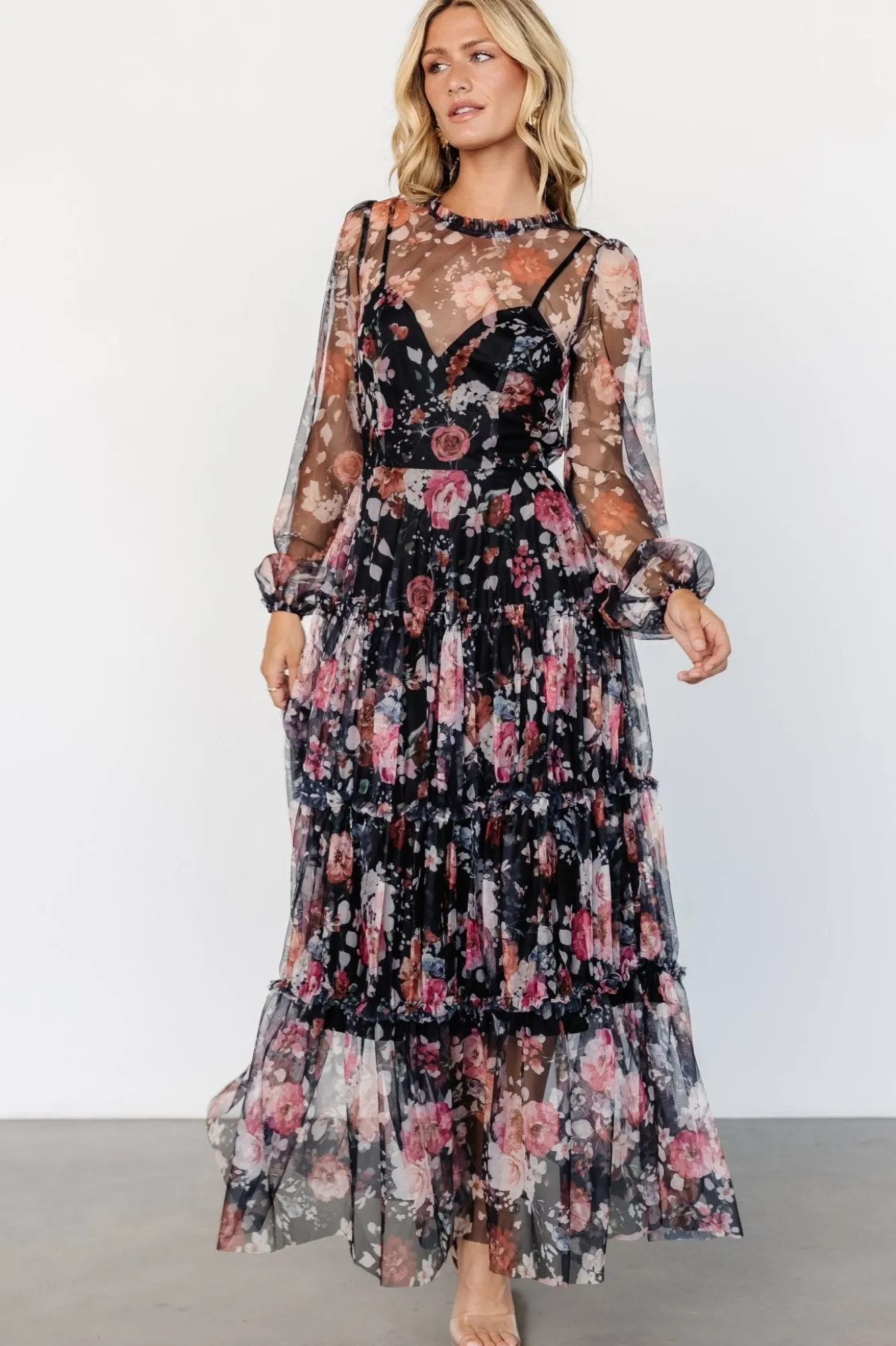 Baltic Born Stephanie Tiered Maxi Dress | Black Floral