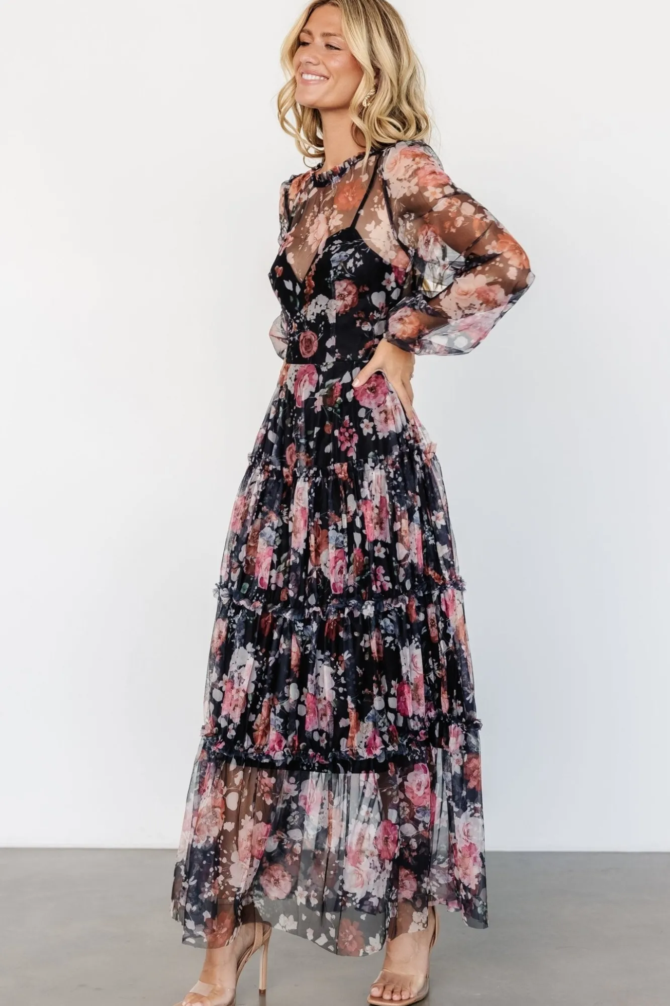 Baltic Born Stephanie Tiered Maxi Dress | Black Floral